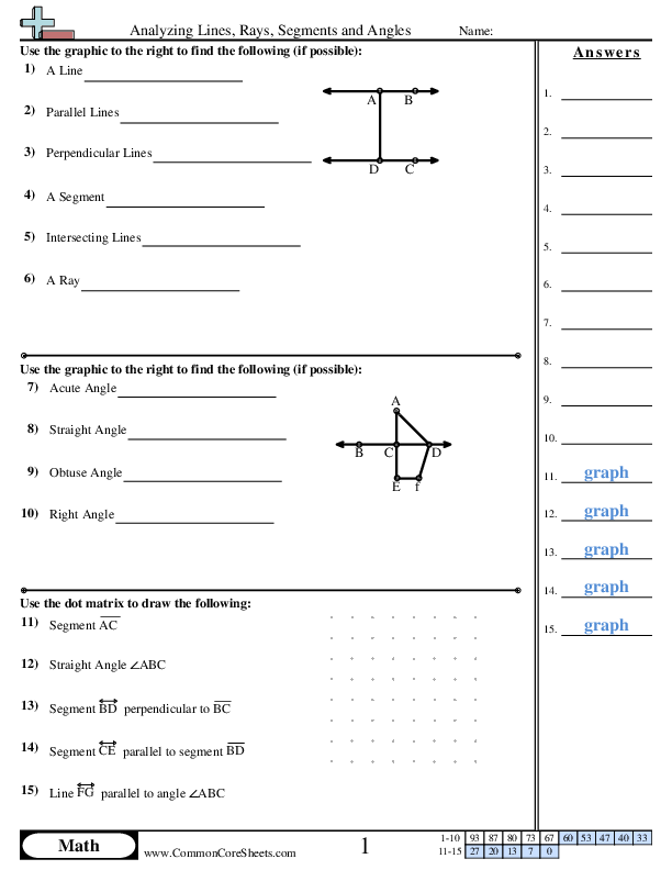 Lines Worksheets - Analyzing Lines, Rays, Segments and Angles worksheet